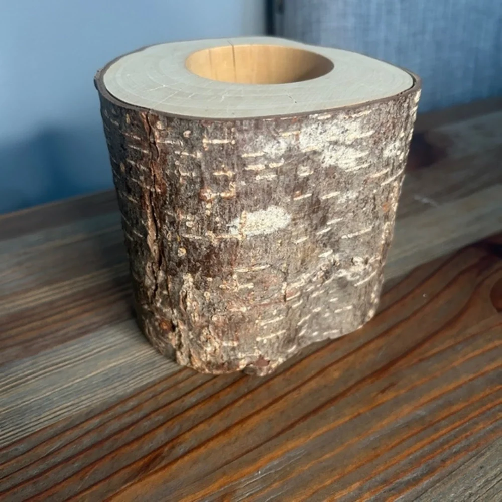 Rustic Wood Log‎ Candle Holder Moose Carved Tree Stump Decor Cabin